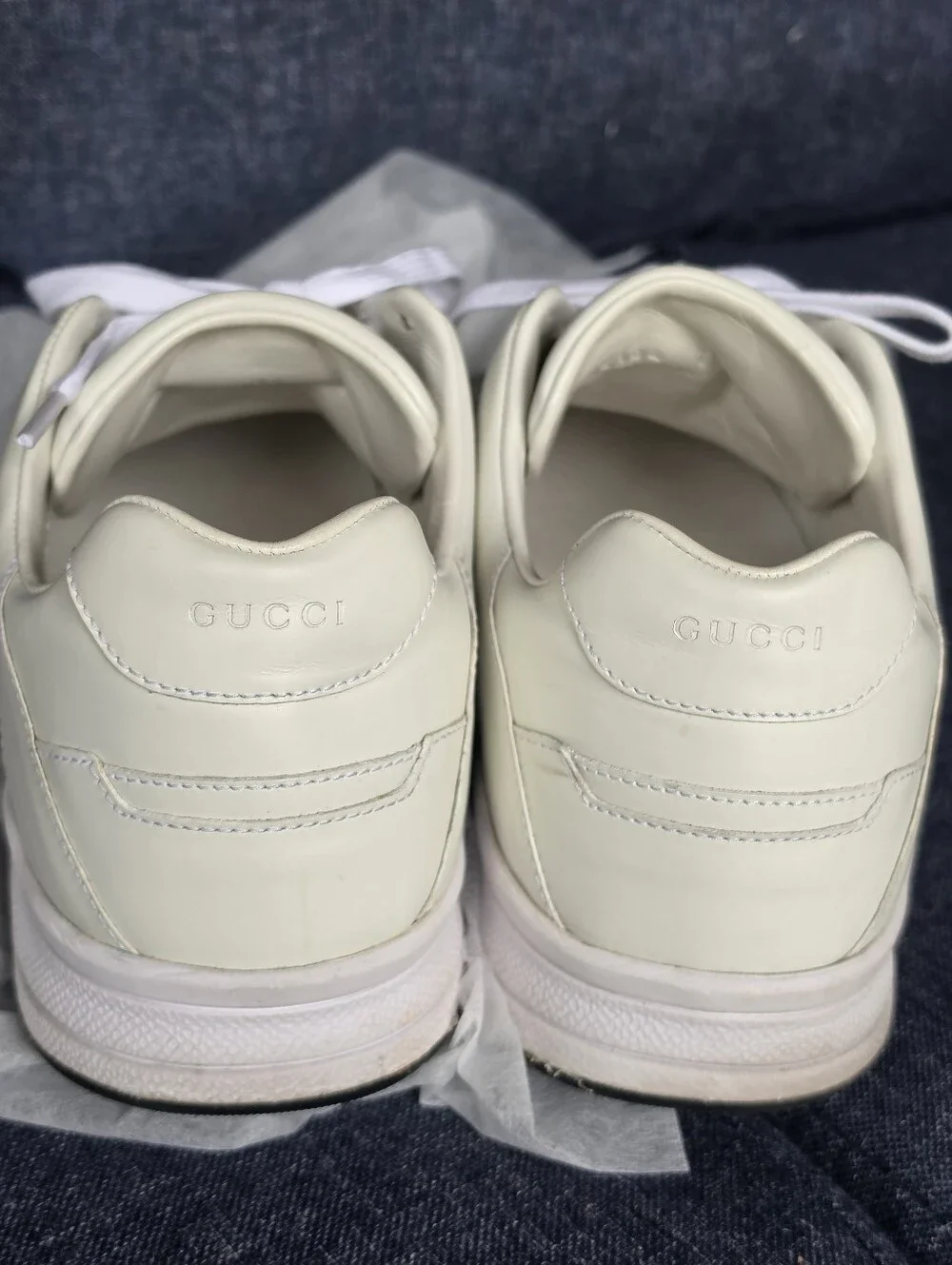 Authentic Gucci GG White Leather Men's Sneakers Shoes